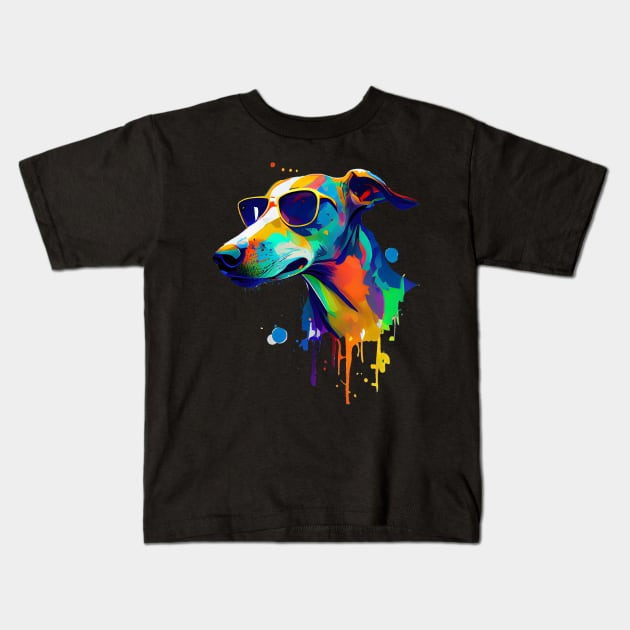 Colourful Cool Greyhound Dog with Sunglasses Kids T-Shirt by MLArtifex